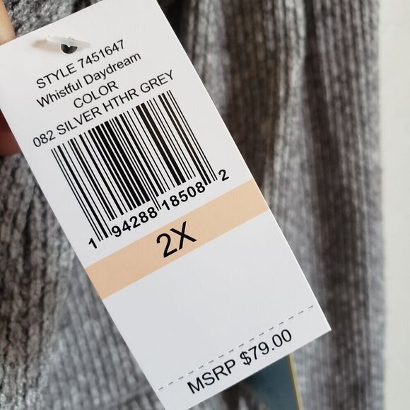 CeCe Puff Sleeve Knit Peplum Sweater Silver Heather Grey Size Womens 2X Plus NEW - Picture 11 of 12